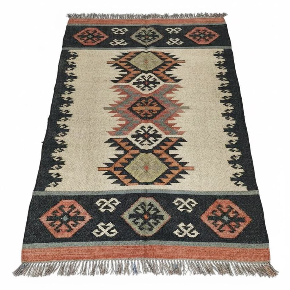 Handmade Vintage Multicolor Jute Dhurrie For Home